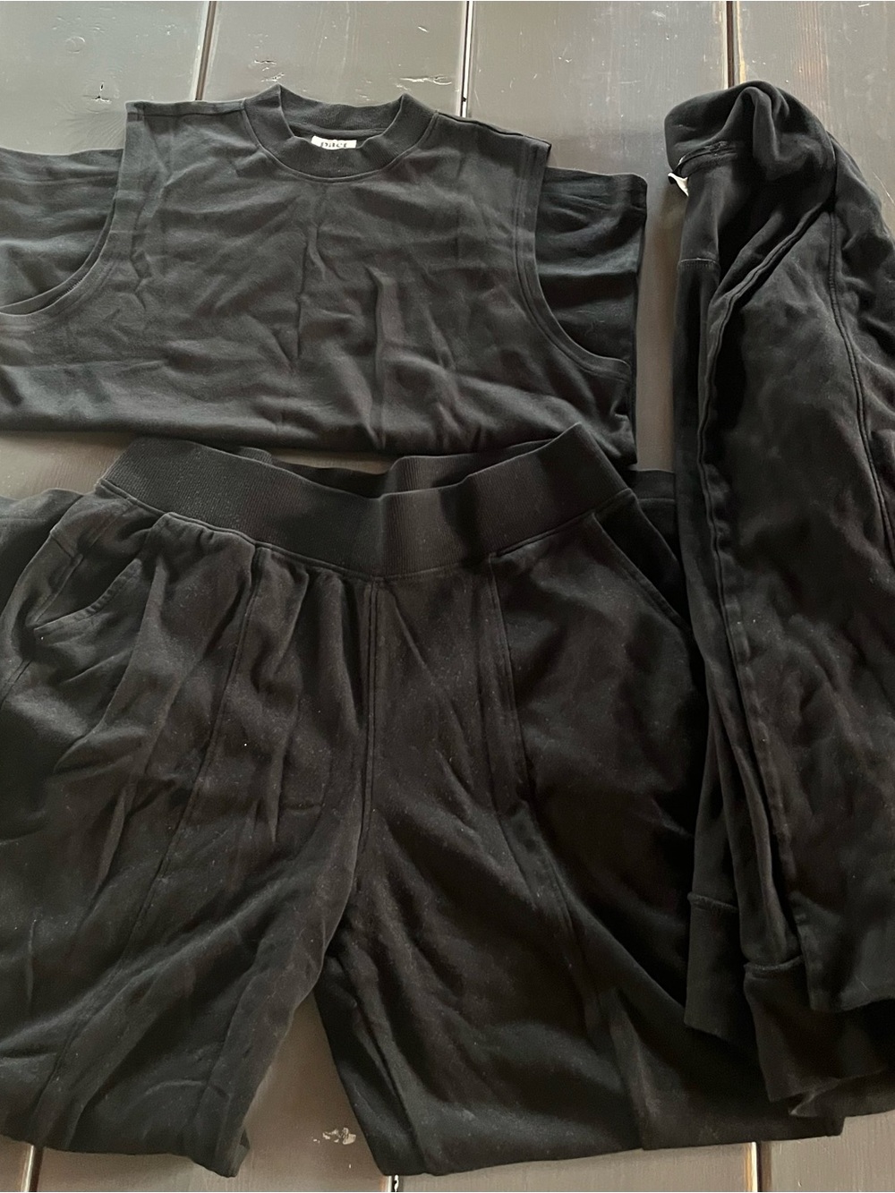 Pact airplane set - wide leg pants tank top open front cardigan sz large, black - Picture 2 of 4